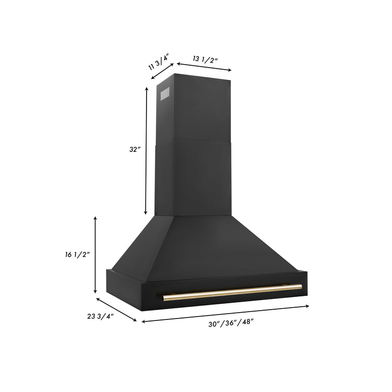 ZLINE 36" Black Stainless Steel Range Hood with Polished Polished Gold Handle (BS655-36-G)