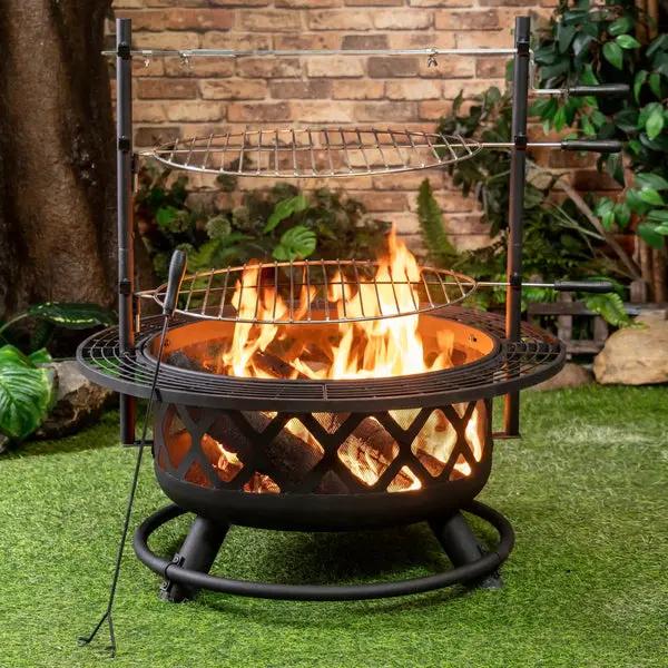Deko Living 33-Inch Diameter Outdoor Steel Wood Burning Fire Pit Grill & Rotisserie Deko Living