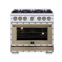 Valente 36" Dual Fuel Range in White, 6 Sealed Burners, 71 000 BTU Cooktop Output , 5.2 Cu.Ft. convection Oven, Telescopic Racks