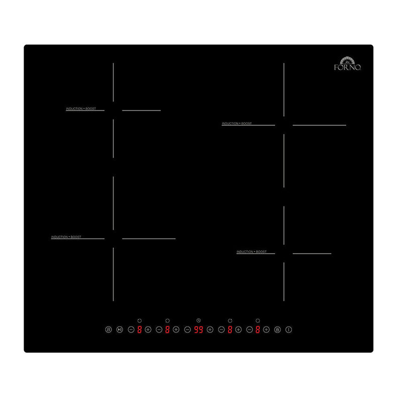 Forno Parco 24-Inch Induction Cooktop, 4 Zones, 7,200W Total Power, Touch Control, 9 Power Levels, Booster Function Forno