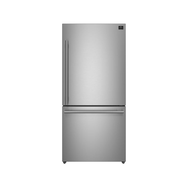 Forno Milano Espresso 31-Inch Bottom Freezer Refrigerator, Stainless Steel, 17.2 cu.ft Capacity, Right Swing Door, Energy Efficient Forno