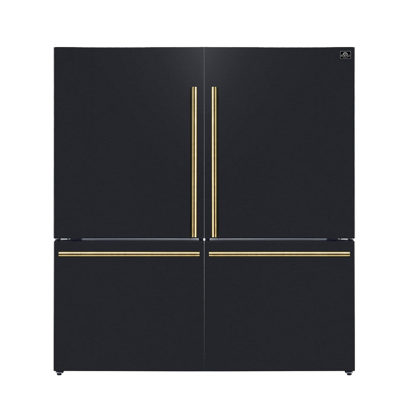 Forno Milano 2-Piece 62-Inch Freestanding Dual Bottom Freezer Refrigerator in Black – 34.4 cu.ft, Touch Control, Ice Maker Forno