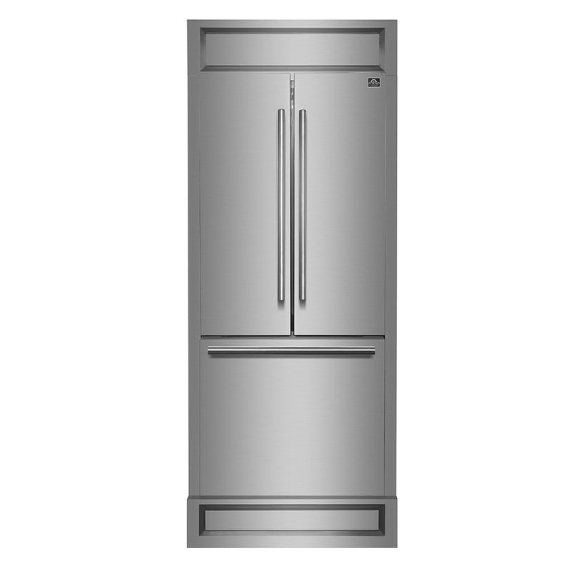 Forno Gallipoli 30-Inch French Door Refrigerator, 17.5 cu.ft Capacity, Modern Decorative Grill, 34-Inch Width, Stainless Steel, No Frost Technology, Energy Efficient Forno