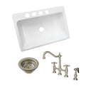 Towne 33-Inch Cast Iron Undermount Single Bowl Kitchen Sink with Deck Mount Bridge Kitchen Faucet with Brass Side Sprayer and Basket Strainer, Brushed Nickel