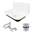 Towne 30-Inch Cast Iron Wall Mount Single Bowl Kitchen Sink with Wall-Mount Bridge Kitchen Faucet and Basket Strainer, Polished Chrome