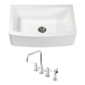 Arcticstone 33-Inch White Stone Single Bowl Farmhouse Kitchen Sink with Deck Mount Bridge Kitchen Faucet with Side Sprayer and Basket Strainer, Polished Chrome