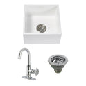 Arcticstone 15-Inch White Stone Undermount Single Bowl Farmhouse Bar Sink with Deck Mount Bar Faucet and Basket Strainer, Polished Chrome