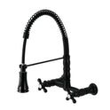 Kingston Tulare GS1240AX - Heritage Double-Handle 2-Hole Wall-Mount Pre-Rinse Bridge Kitchen Faucet, Matte Black