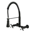 Kingston Tulare GS1240ZX - Millennium Double-Handle 2-Hole Wall-Mount Pre-Rinse Bridge Kitchen Faucet, Matte Black