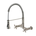 Kingston Tulare GS1248AX - Heritage Double-Handle 2-Hole Wall-Mount Pre-Rinse Bridge Kitchen Faucet, Brushed Nickel