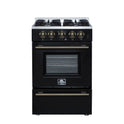 Forno Breno 24 Inch Freestanding Gas Range in Black with Antique Brass, Compact Design