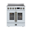 Torino French Door 30 Inch Induction Range with Air Fryer, Air Sous Vide & True Convection, Dual Broiler, White
