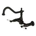 Kingston Heirloom KS1240PL - Heritage Two-Handle 2-Hole Wall Mount Bridge Kitchen Faucet, Matte Black