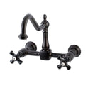 Kingston Heirloom KS1245PKX - Duchess Two-Handle 2-Hole Wall Mount Bridge Kitchen Faucet, Oil Rubbed Bronze
