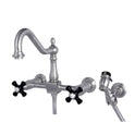 Kingston Heirloom KS1248PKXBS - Duchess Two-Handle 3-Hole Wall Mount Bridge Kitchen Faucet with Brass Sprayer, Brushed Nickel