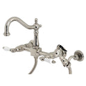 Kingston Heirloom KS1266PLBS - Heritage Two-Handle 3-Hole Wall Mount Bridge Kitchen Faucet with Brass Sprayer, Polished Nickel