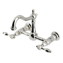 Kingston Heirloom KS1266TAL - Tudor Two-Handle 2-Hole Wall Mount Bridge Kitchen Faucet, Polished Nickel