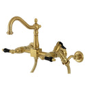 Kingston Heirloom KS1267PKLBS - Duchess Two-Handle 3-Hole Wall Mount Bridge Kitchen Faucet with Brass Sprayer, Brushed Brass