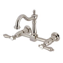 Kingston Heirloom KS1268BAL - Heirloom Two-Handle 2-Hole Wall Mount Bridge Kitchen Faucet, Brushed Nickel