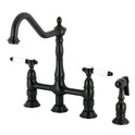 Kingston Heirloom KS1270BPLBS - Bel-Air Two-Handle 4-Hole Deck Mount Bridge Kitchen Faucet with Brass Sprayer, Matte Black
