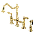 Kingston Heirloom KS1272ALBS - Heritage Two-Handle 4-Hole Deck Mount Bridge Kitchen Faucet with Brass Sprayer, Polished Brass