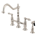 Kingston Heirloom KS1276ALBS - Heritage Two-Handle 4-Hole Deck Mount Bridge Kitchen Faucet with Brass Sprayer, Polished Nickel