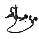 Kingston Heirloom KS2440PLBS - Heritage Two-Handle 3-Hole Wall Mount Bridge Kitchen Faucet with Brass Sprayer, Matte Black