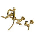Kingston Heirloom KS2447ALBS - Heritage Two-Handle 3-Hole Wall Mount Bridge Kitchen Faucet with Brass Sprayer, Brushed Brass