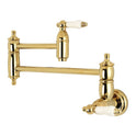 Kingston Heirloom KS3102PL - Restoration Two-Handle 1-Hole Wall Mount Pot Filler Faucet, Polished Brass