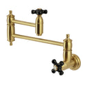 Kingston Heirloom KS3107PKX - Duchess Two-Handle 1-Hole Wall Mount Pot Filler Faucet, Brushed Brass