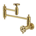 Kingston Tulare KS3107RX - Belknap Two-Handle 1-Hole Wall Mount Pot Filler Faucet, Brushed Brass