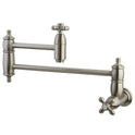 Kingston Heirloom KS3108AX - Restoration Two-Handle 1-Hole Wall Mount Pot Filler Faucet, Brushed Nickel
