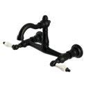 Kingston Heirloom KS3250PL - Vintage Two-Handle 2-Hole Wall Mount Bridge Kitchen Faucet, Matte Black