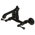 Kingston Tulare KS7220BL - English Country Two-Handle 2-Hole Wall Mount Bridge Kitchen Faucet, Matte Black