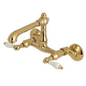 Kingston Tulare KS7222PL - English Country Two-Handle 2-Hole Wall Mount Bridge Kitchen Faucet, Polished Brass