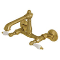 Kingston Tulare KS7227PL - English Country Two-Handle 2-Hole Wall Mount Bridge Kitchen Faucet, Brushed Brass