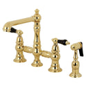 Kingston Tulare KS7272PKLBS - Duchess Two-Handle 4-Hole Deck Mount Bridge Kitchen Faucet with Brass Sprayer, Polished Brass