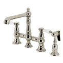 Kingston Tulare KS7276BPLBS - Bel-Air Two-Handle 4-Hole Deck Mount Bridge Kitchen Faucet with Brass Sprayer, Polished Nickel