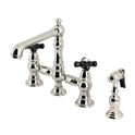 Kingston Tulare KS7276PKXBS - Duchess Two-Handle 4-Hole Deck Mount Bridge Kitchen Faucet with Brass Sprayer, Polished Nickel