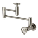 Kingston Sona KS8108RKX - Webb Two-Handle 1-Hole Wall Mount Pot Filler Faucet with Knurled Handle, Brushed Nickel