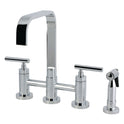 Kingston Sona KS8251CMLBS - Manhattan Two-Handle 4-Hole Deck Mount Bridge Kitchen Faucet with Brass Sprayer, Polished Chrome