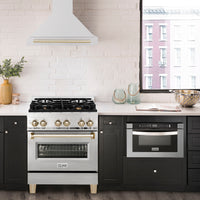 ZLINE Autograph Edition 30 in. Stainless Steel Range Hood with Stainless Steel Shell and Polished Gold Accent Handle