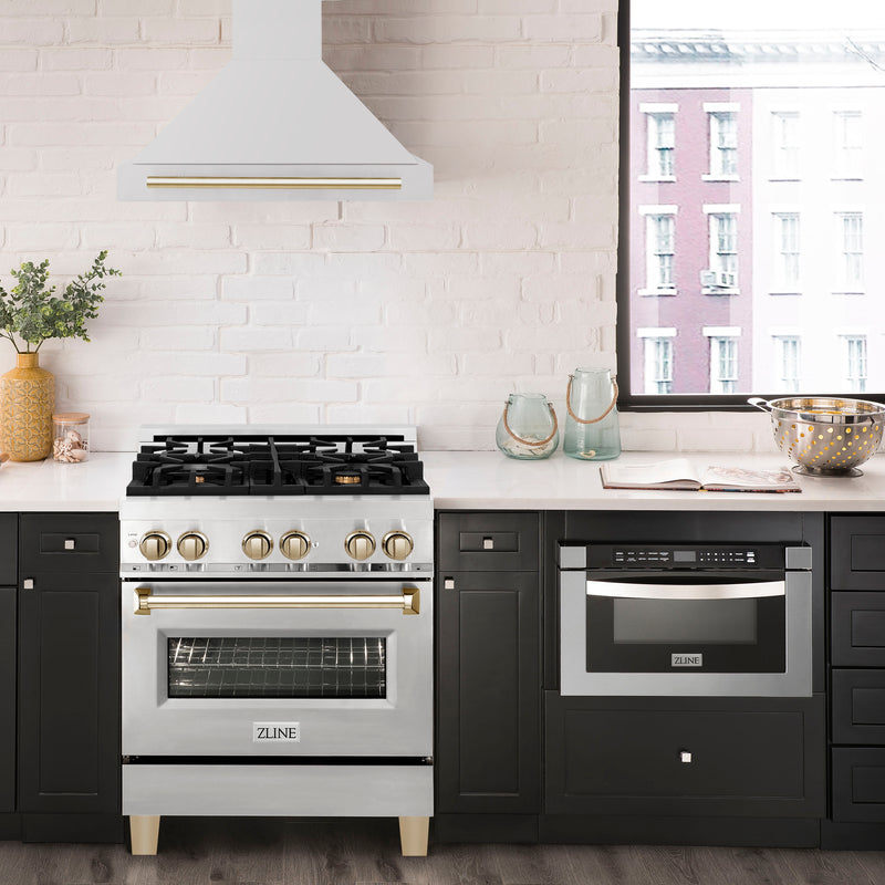 ZLINE 30" Autograph Edition Stainless Steel Range Hood with Stainless Steel Shell and Polished Polished Gold Handle