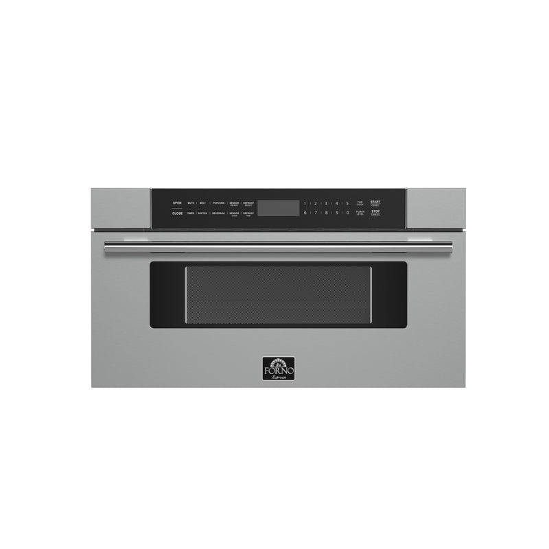 Forno Capoliveri 30-Inch Microwave Drawer, Stainless Steel, 1.2 cu.ft, 1500 Watts, Built-In, Touch Control LCD Display, Auto-Touch Open/Close, 11 Power Levels, Sensor Cooking Forno