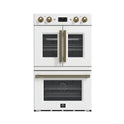 Forno Asti 30-Inch Double Electric Wall Oven with Upper French Doors in White & Antique Brass, 7.36 cu. ft. Dual True Convection, 7,200W, Air Fry, Sous Vide, Self-Clean