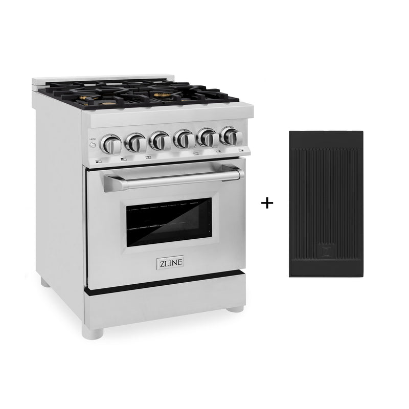 ZLINE 24" Dual Fuel Range with Gas Stove and Electric Oven in Stainless Steel with Brass Burners and Reversible Griddle (RA-BR-GR-24) ZLINE