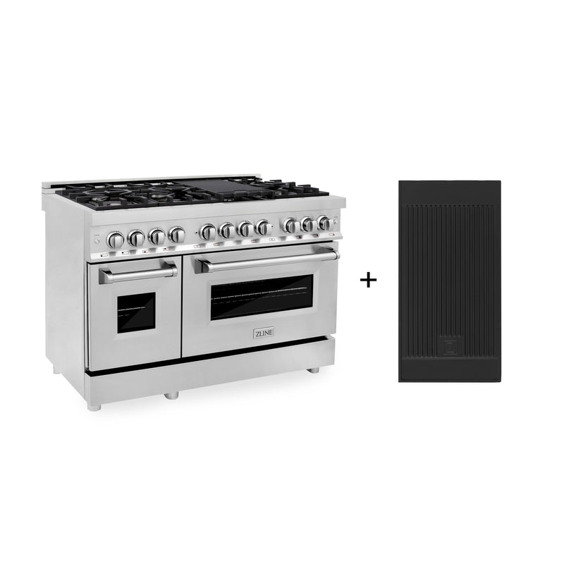ZLINE 48 in. 6.0 cu. ft. Legacy Dual Fuel Range with 7 Burner Gas Cooktop and 2 Electric Ovens in Stainless Steel in Griddle (RA-GR-48)