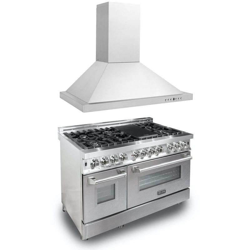 ZLINE 48" Kitchen Package with Stainless Steel Dual Fuel Range with Fingerprint Resistant Door and Convertible Vent Range Hood ZLINE