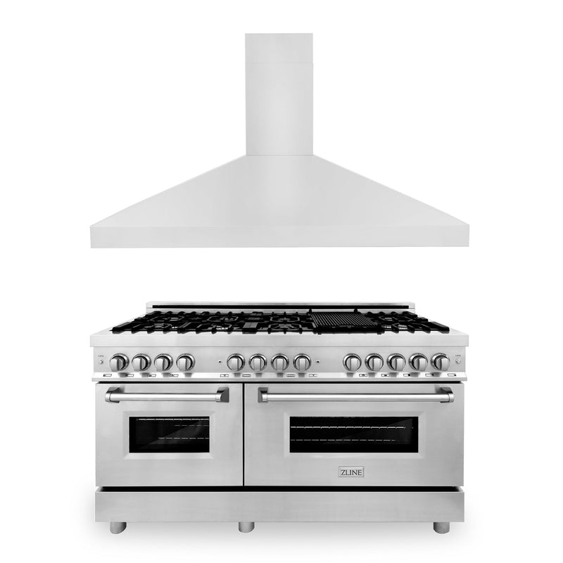 ZLINE 60" Kitchen Package with Stainless Steel Dual Fuel Range and Convertible Vent Range Hood ZLINE