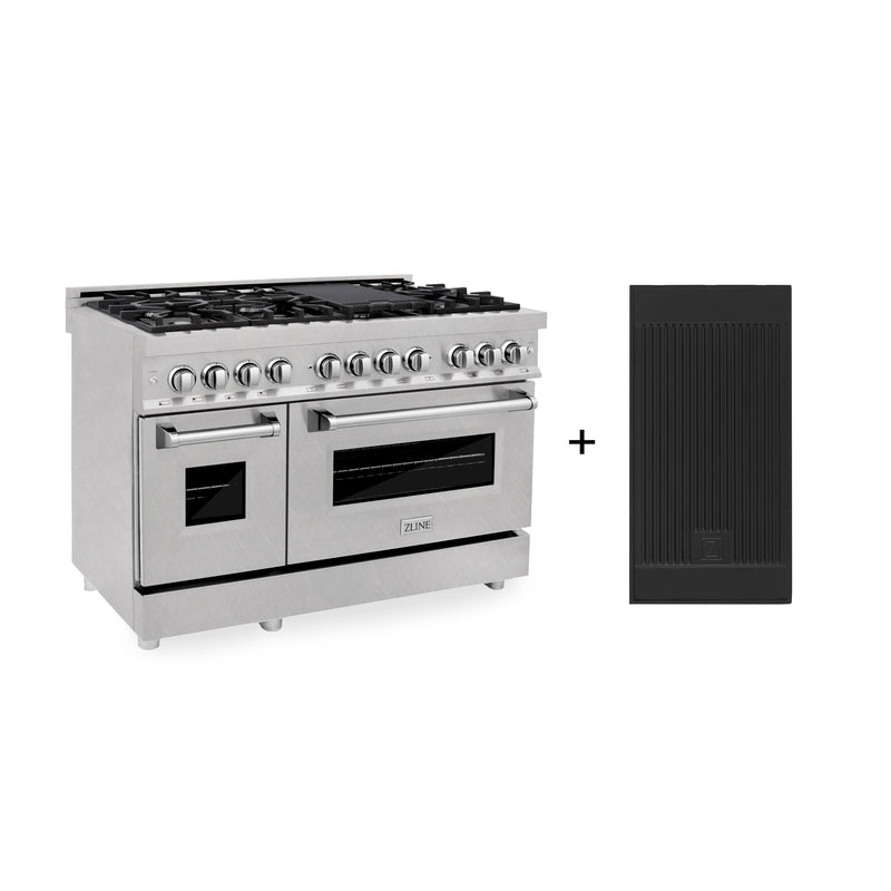 ZLINE 48 in. 6.0 cu. ft. Legacy Dual Fuel Range with 7 Burner Gas Cooktop and 2 Electric Ovens in Satin Stainless Steel with Griddle (RAS-SN-GR-48)